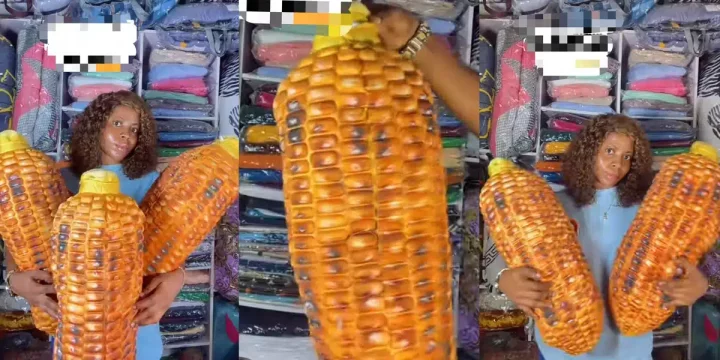 Nigerian businesswoman shows off pillow that looks like roasted corn