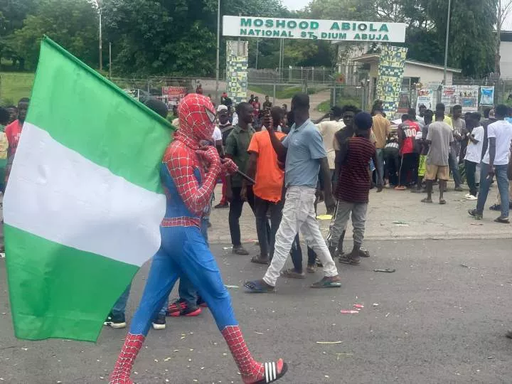 Spiderman storms protest ground in Abuja