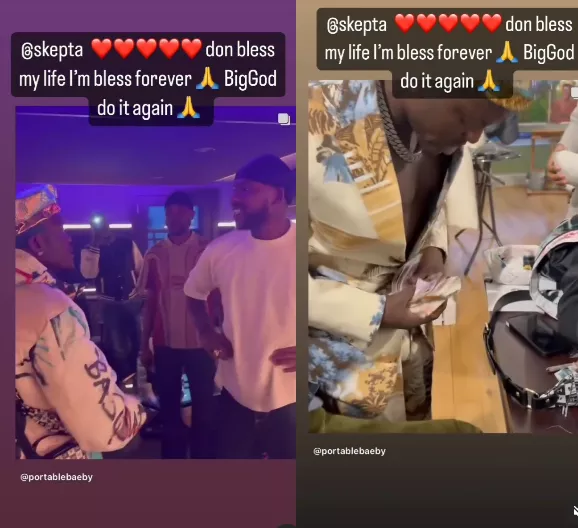 Portable unable to contain his joy as Skepta gifts him cash in pounds and took him shopping(video)