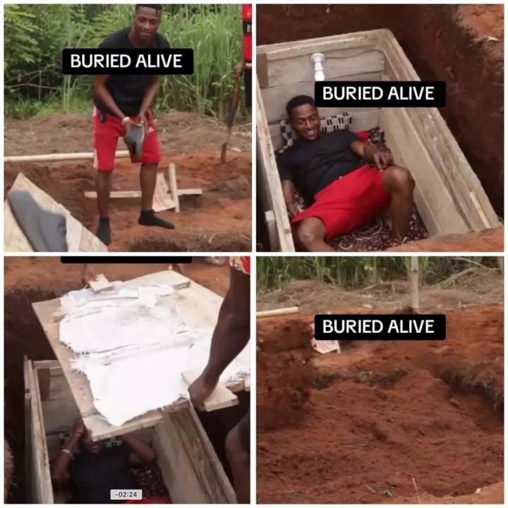 Nigerian man gives update after taking up challenge to be buried alive for 24 hours