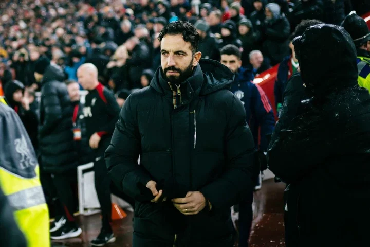 Ruben Amorim, Manager of Manchester United enters the pitch prior to the Premier League match between Liverpool FC and Manchester United FC at Anfi...