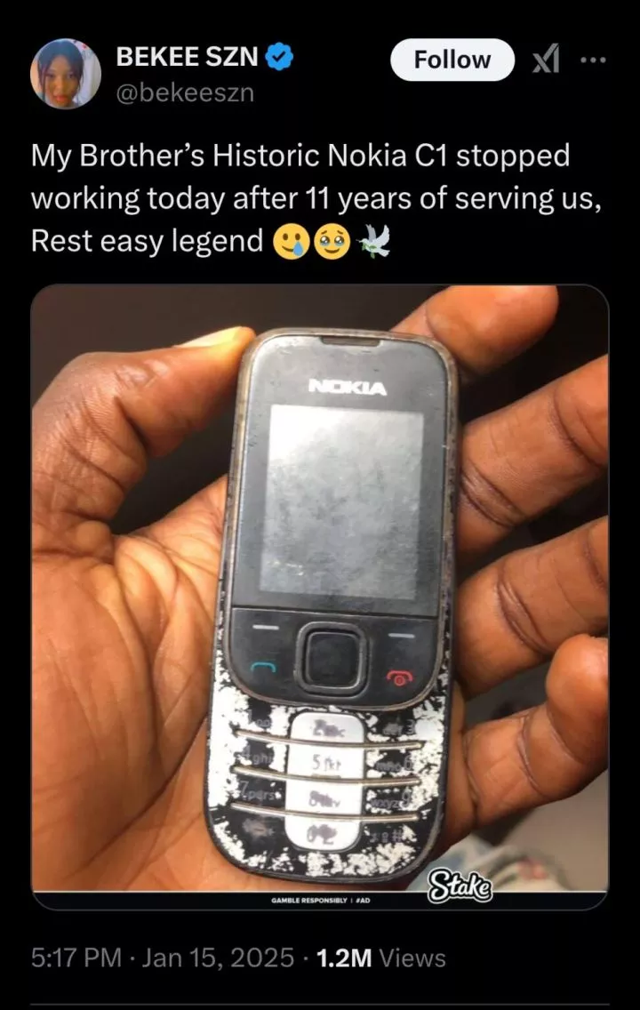 Lady mourns historic 'Nokia C1,' says it passed away after 11 years of service since ss1