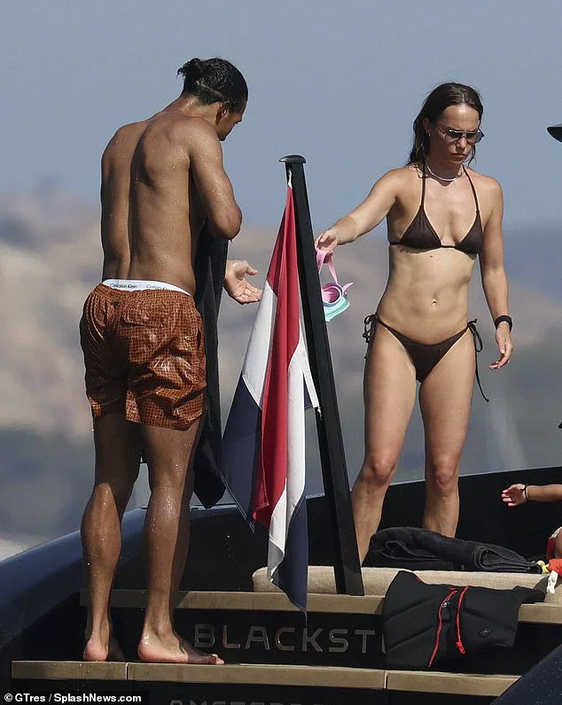 While his childhood sweetheart Rike looked incredible in a tiny brown bikini that displayed her svelte figure