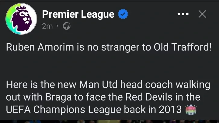 Premier League reacts to photo of Ruben Amorim walking out with Braga to face Man United in 2013