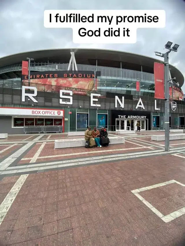 Lady fulfills childhood promise, flies parents to Emirates Stadium