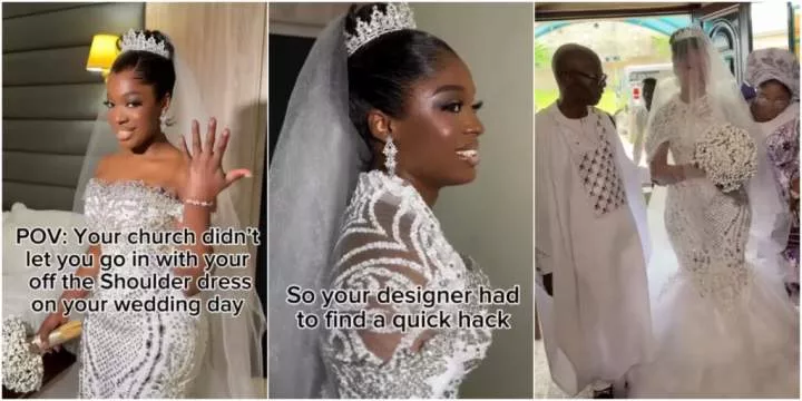 Video of bride sent back by church for wearing off-shoulder wedding gown causes serious buzz online