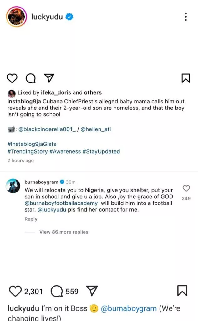 Burna Boy to relocate Cubana Chief Priest's alleged baby mama, offers her job