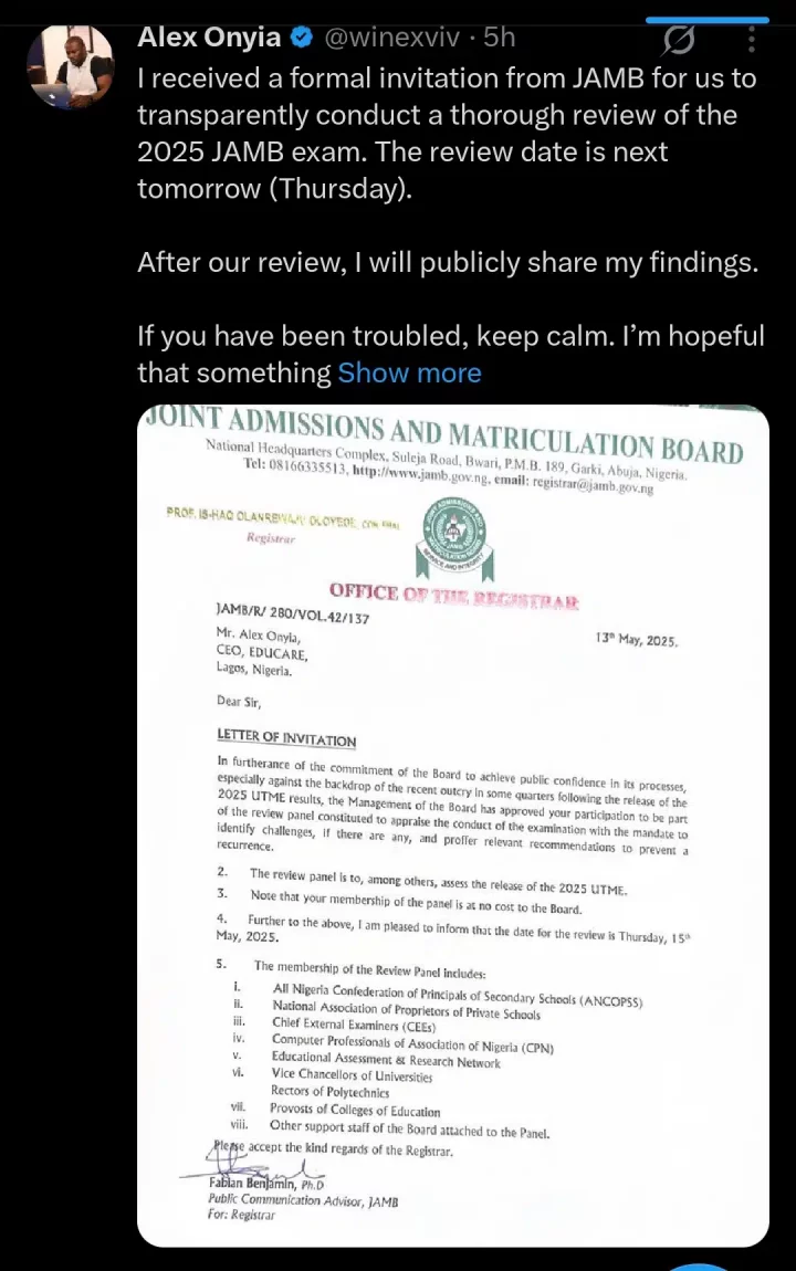 JAMB convenes panel to review 2025 UTME results amid public outcry over low scores