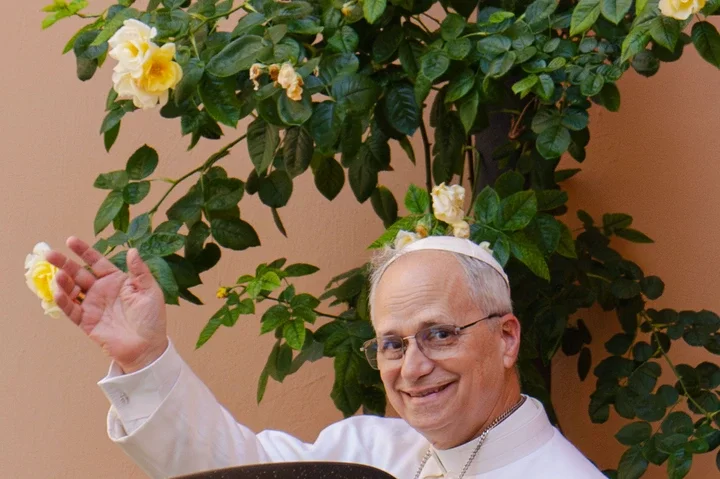 Pope Leo XIV leaves the Augustinian General House in Rome after a visit on Tuesday, May 13