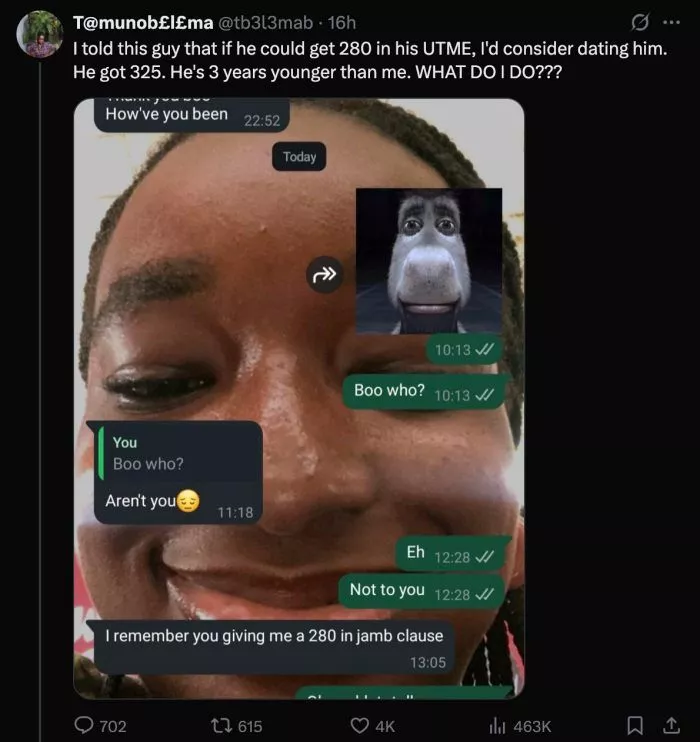 'He scored 325' - Lady regrets 'dating deal' with younger JAMBite