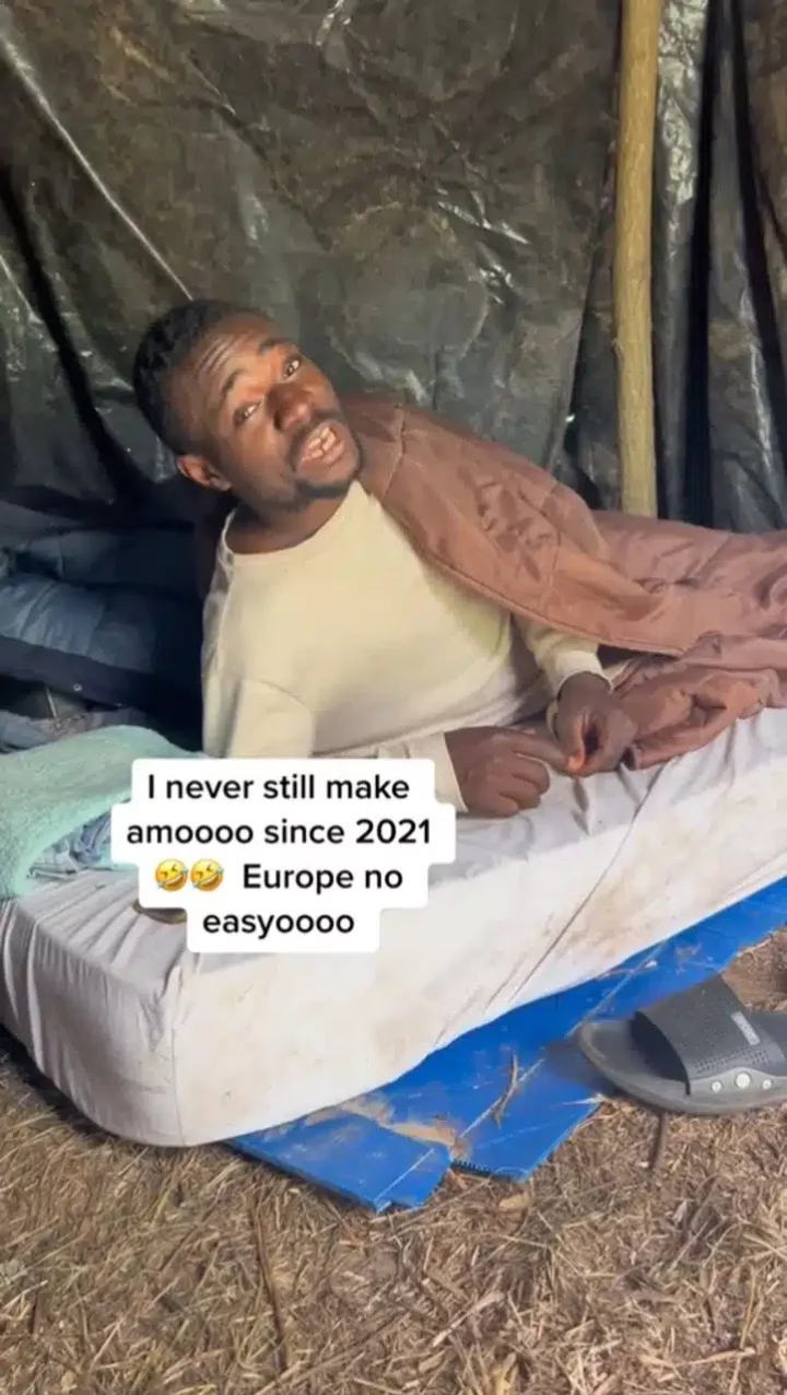 'When I make am, dem go say I forget them' - Europe-based Nigerian man living in tent shares struggle (Video)