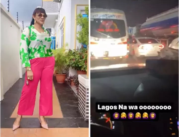 Actress Uche Nnanna laments after getting stuck in traffic by 1am in Lagos (video)