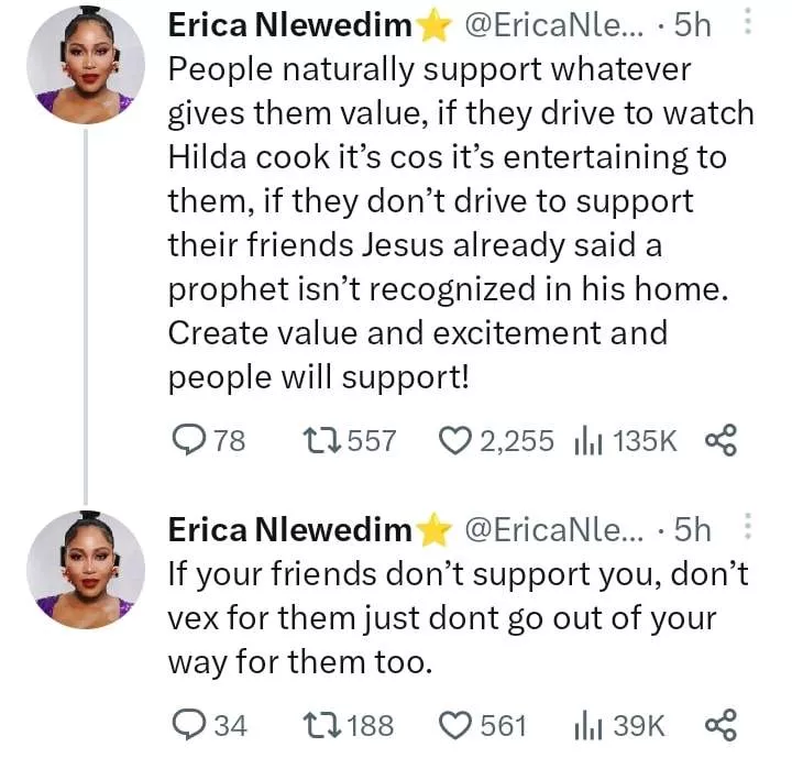 Hilda Baci: 'People support whatever gives them value' - Erica Nlewedim tackles Teddy A after he blasted folks for chasing clout
