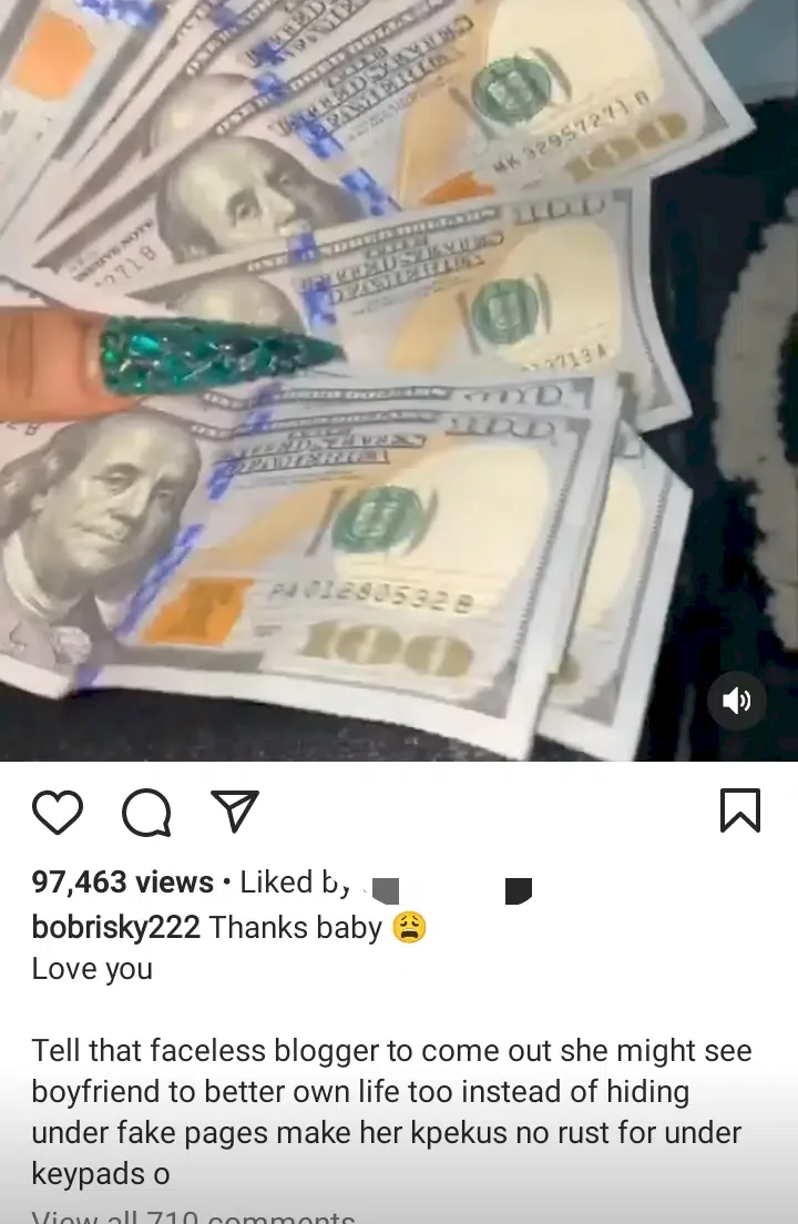 'When will you stop this childish attitude; you're getting old' - Netizens tackle Bobrisky as he flaunts dollar bills she go from secret lover