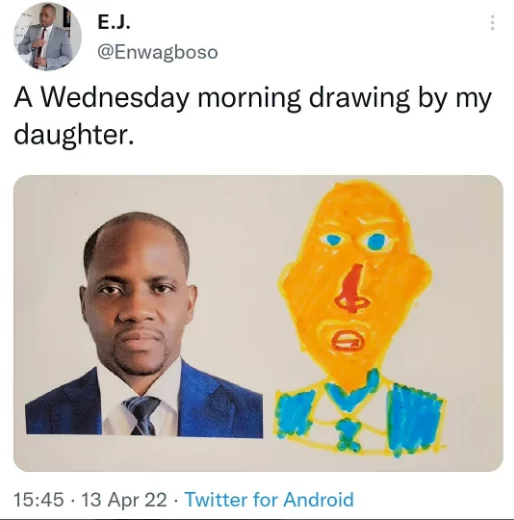 Lol!.....Nigerian dad shares photo of drawing his child made of him