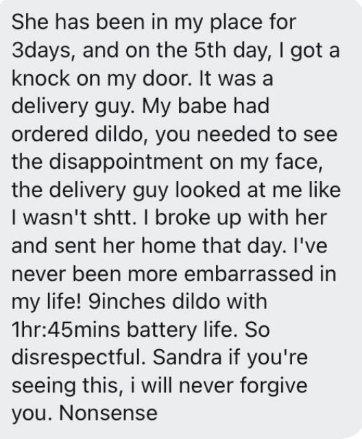 Man breaks up with girlfriend who ordered a sex-toy despite living with him