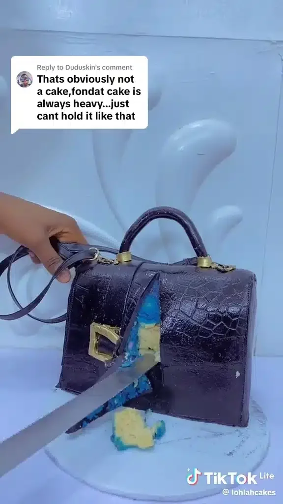 Talented Nigerian baker shows off incredible bag cake (Video)