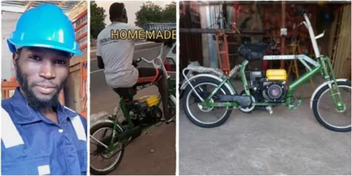 Nigerian man showcases his homemade bike with a small fuel tank, and takes it for a ride around town (Video)