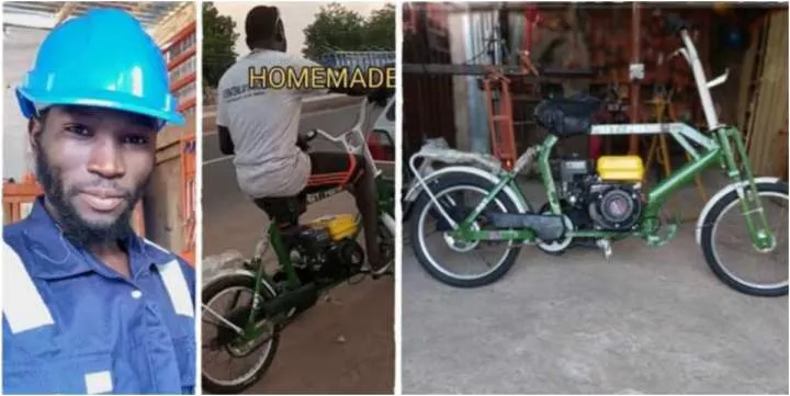 Nigerian man showcases his homemade bike with small fuel tank, takes it for a ride around town (Video)