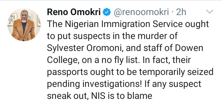 Sylvester Oromoni: 'If Any Suspect Sneaks Out Of Nigeria, Immigration Is To Blame' - Reno Omokri