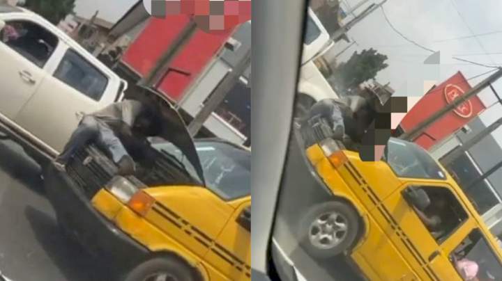 Mechanic spotted in Lagos fixing a faulty bus in motion (Video)