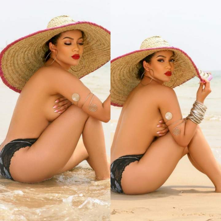 Maria Chike Benjamin shows off her side boobs as she shares toples beach photos