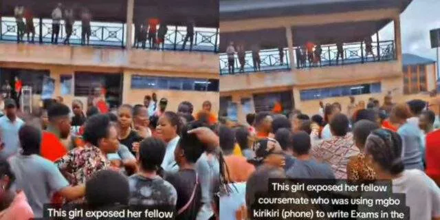 Fight erupts as lady reports her classmates for using phone during exam after she refused to show her answer