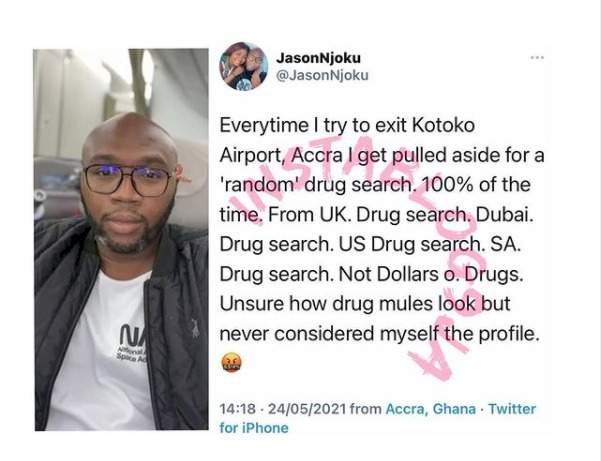 'Everytime I try exit kotoko airport, Accra; I get pulled aside for a random drug search' - ROK Tv boss, Jason Njoku cries out