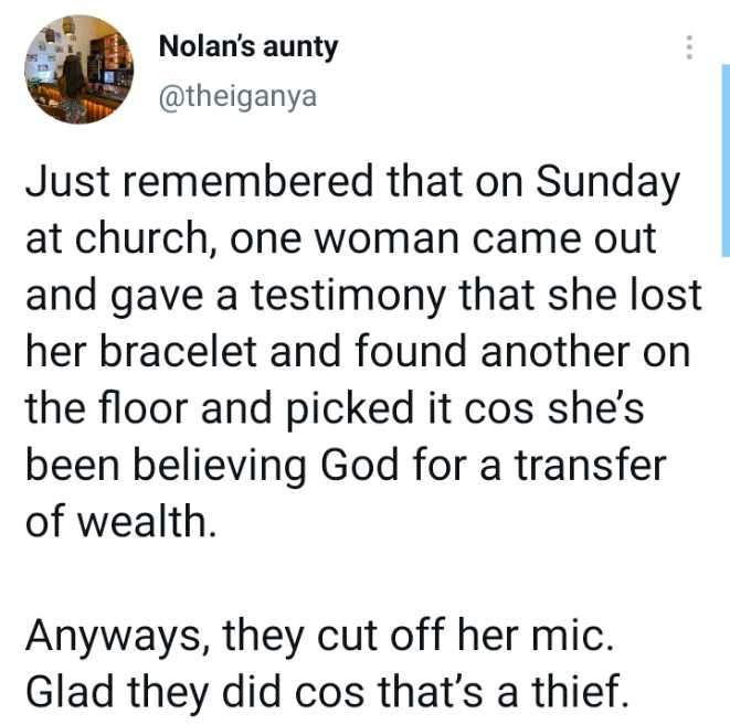 Woman embarrassed in church while testifying about stealing a bracelet