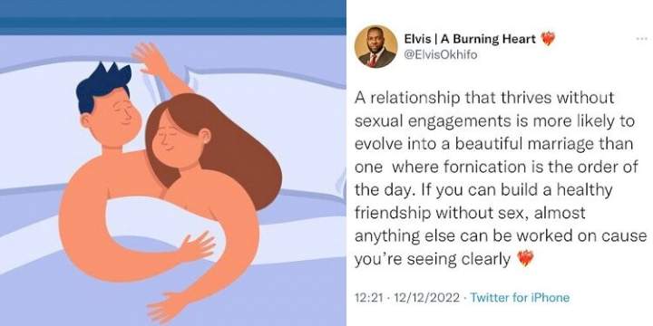 "A relationship without sexual engagements is more likely to evolve into a beautiful marriage than one with fornication" - Nigerian man says