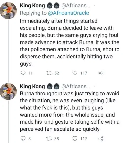 Eyewitness gives account of encounter between Burna Boy and married lady at Cubana club