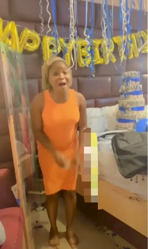 'Ogun kee all my ex' - Lady jumps excitedly as her boyfriend surprises her with loads of gift on birthday (Video)