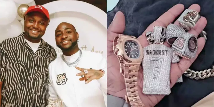 "My oga no dey wear fake" - Israel DMW brags as he shows off Davido's luxury jewelry (Video)