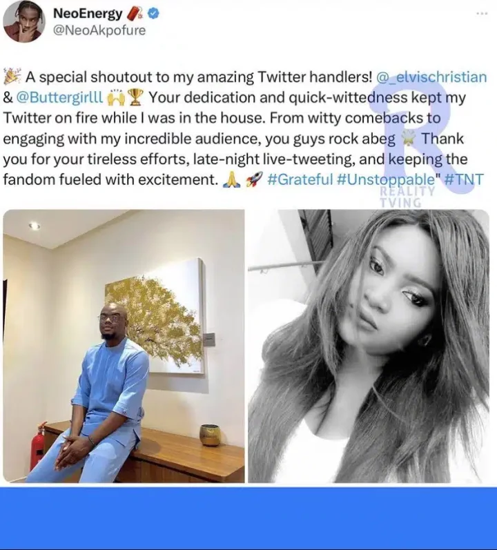 NeoEnergy reveals female handler who sent 'finally NEO can breath' cake to Tolanibaj after her eviction