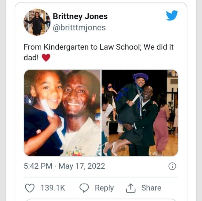 'We did it' - Lady recreates kindergarten graduation photo with her dad as she graduates from Law school