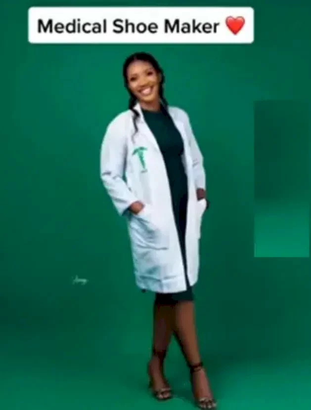 Reactions as Nigerian lady who graduated as medical doctor ends up as a shoemaker