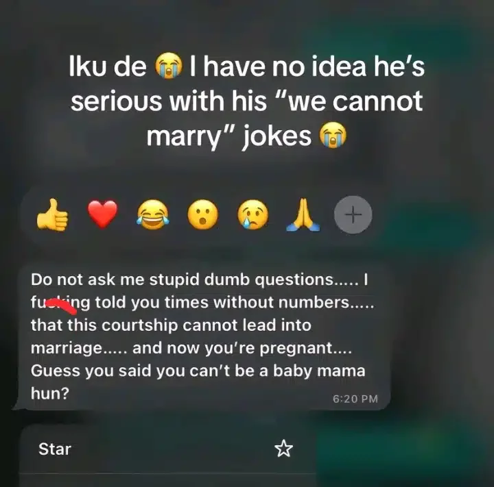 'You're not my type and we cannot marry' - Lady gets shocking replies as she pranks boyfriend with pregnancy, their 3-year relationship crashes