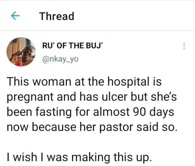 Pregnant mother of 3 in hospital after following pastor's instruction to embark on 90 days fasting and prayer