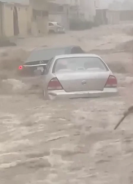Cars swept away following flood in Saudi Arabia after king prayed for rain to end dry spells