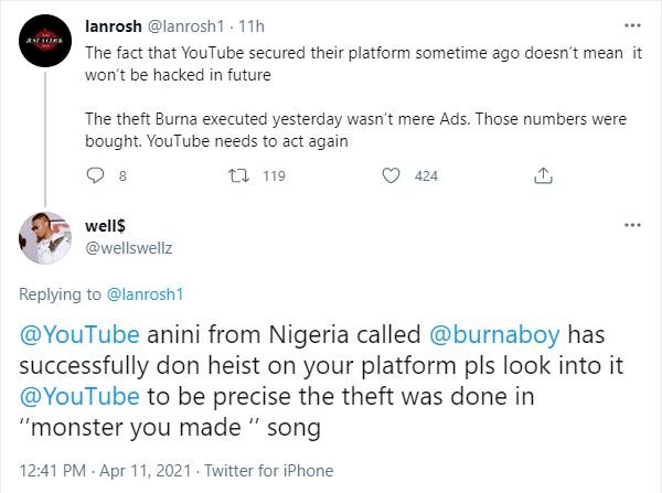 “500K views in 30 minutes, big fraud” – Burna Boy dragged for buying fake Youtube views