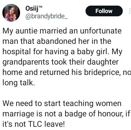Marriage is not a Badge of Honour - Nigerian Lady Says After Her Aunt's Husband Abandoned Her in, the Hospital for Having a Baby Girl