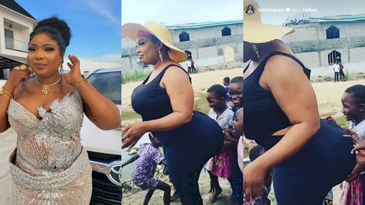 'You're corrupting these kids' - Laide Bakare berated for allowing kids touch her 'bum' (Video)