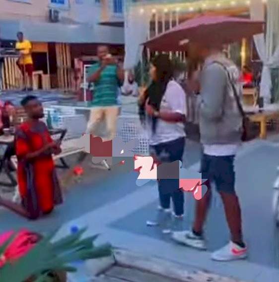 Embarrassing moment lady slaps her man; pushes him away after he proposed to her at an event in Owerri (Video)