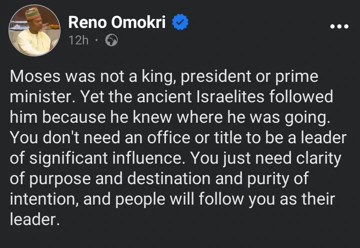 Moses Was Not a King, President or Prime Minister. Yet The Ancient Israelites Followed Him- Reno Omokri
