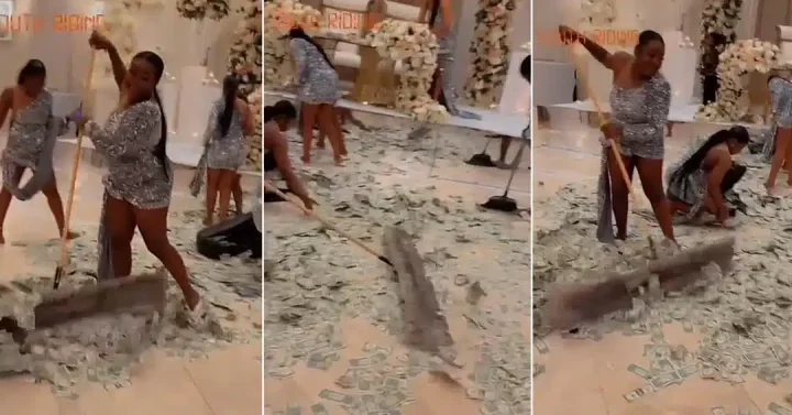 Video of bridesmaids sweeping huge cash sprayed at wedding takes internet by storm