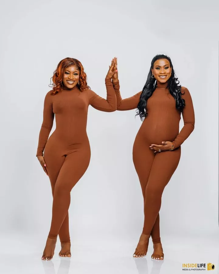 Pregnant Ghanaian woman shares maternity photos with her co-wife and their husband