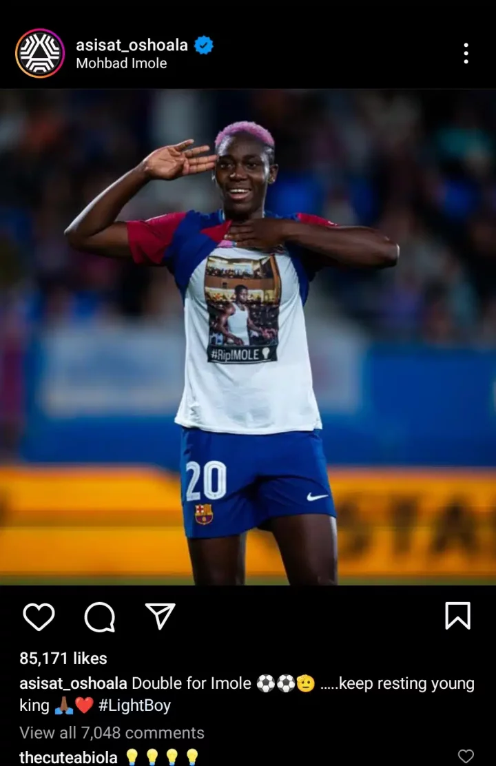 'Double for Imole' - Asisat Oshoala pays tribute to Mohbad after scoring twice against Granada