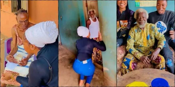 "Why is Pa Fatomilola living in such condition" - Reactions as lady visits 100+ old grandma and veteran actor