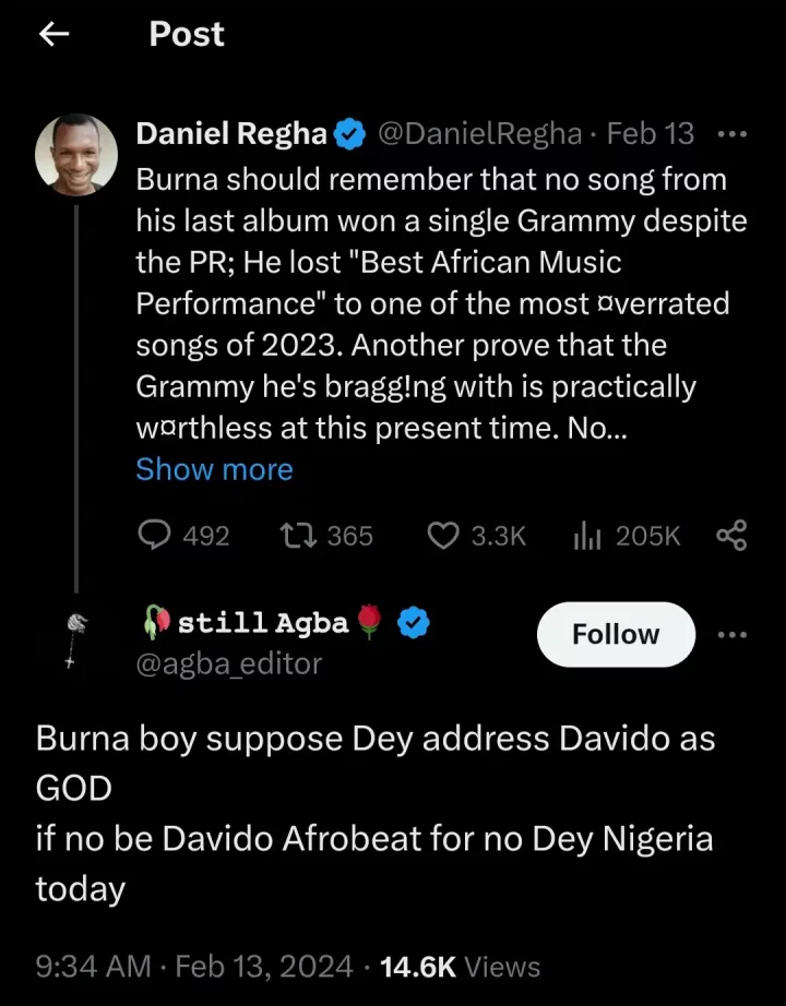 'Burna Boy should address Davido as God' - Hardcore fan kicks, reveals who brought Afrobeat to Nigeria