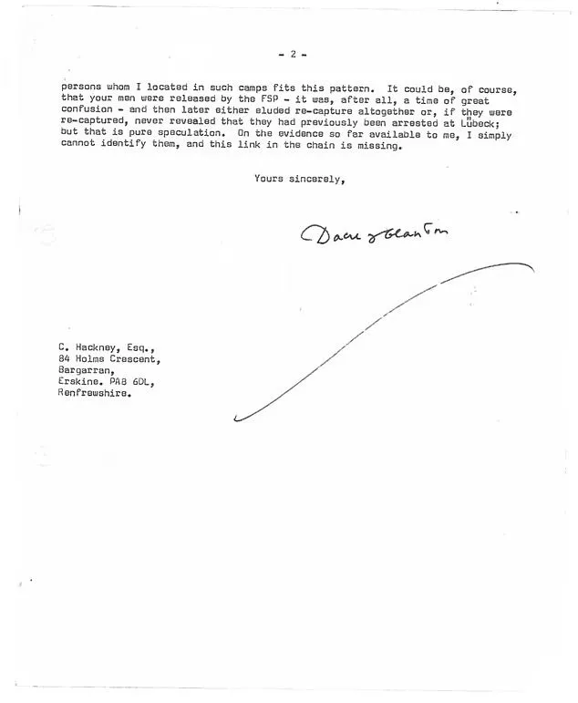 The second page of Hugh Trevor-Roper's letter to Charlies Hackney